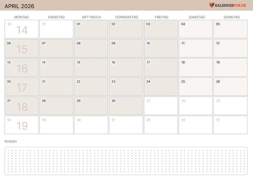 Moderne Kalender april 2026
