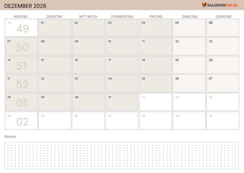 Moderne Kalender dezember 2026
