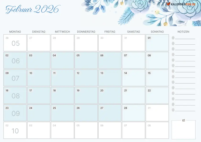 Aesthetic Kalender februar 2026