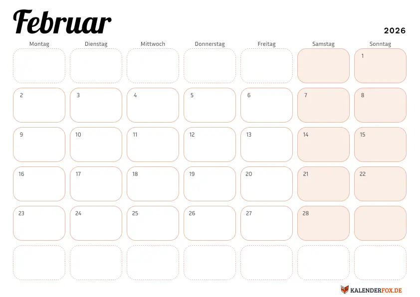 Eleganter Kalender februar 2026