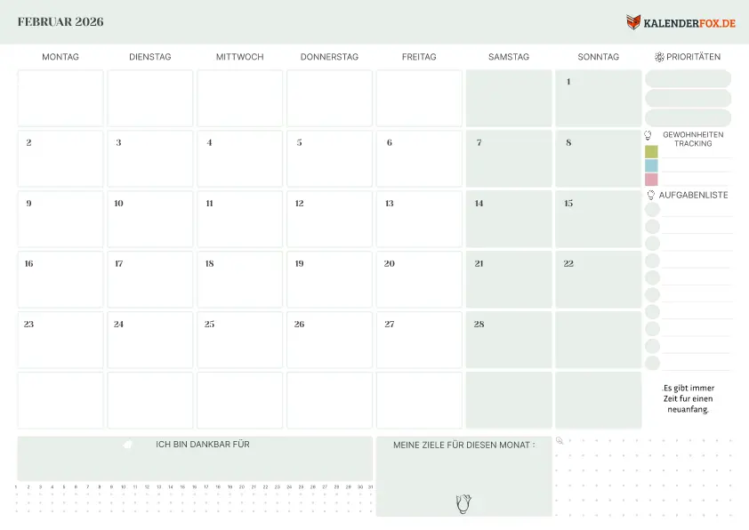 Kalender februar 2026 mit Prioritäten