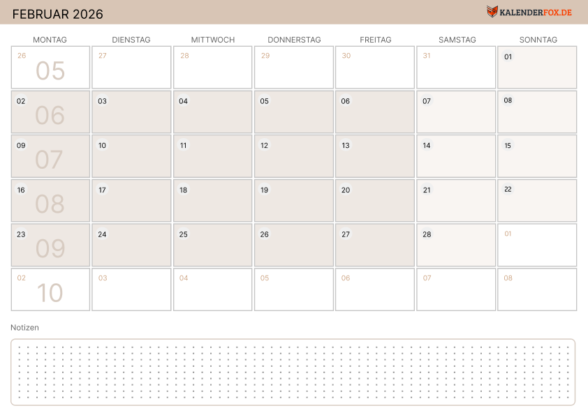 Moderne Kalender februar 2026