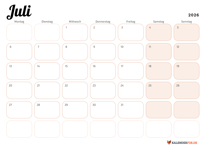 Eleganter kalender juli 2026