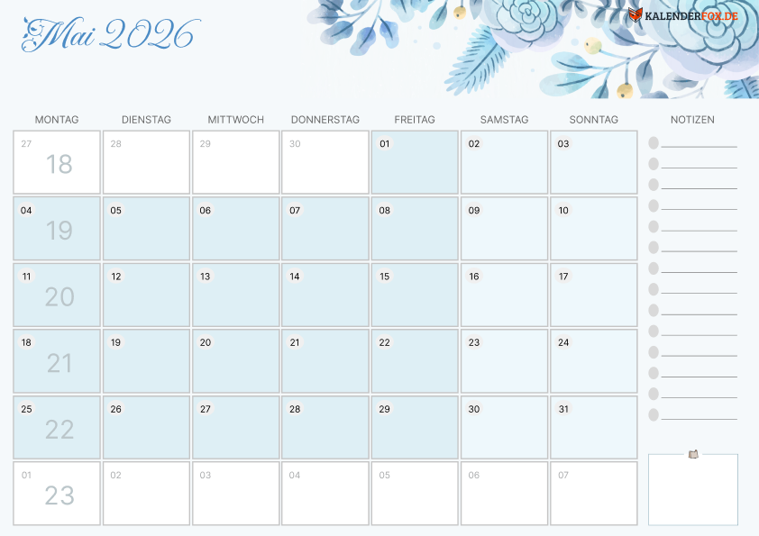 Aesthetic Kalender mai 2026