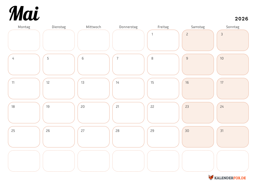 Eleganter kalender mai 2026