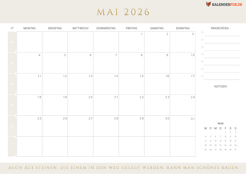 Kalender mai 2026 mit KW