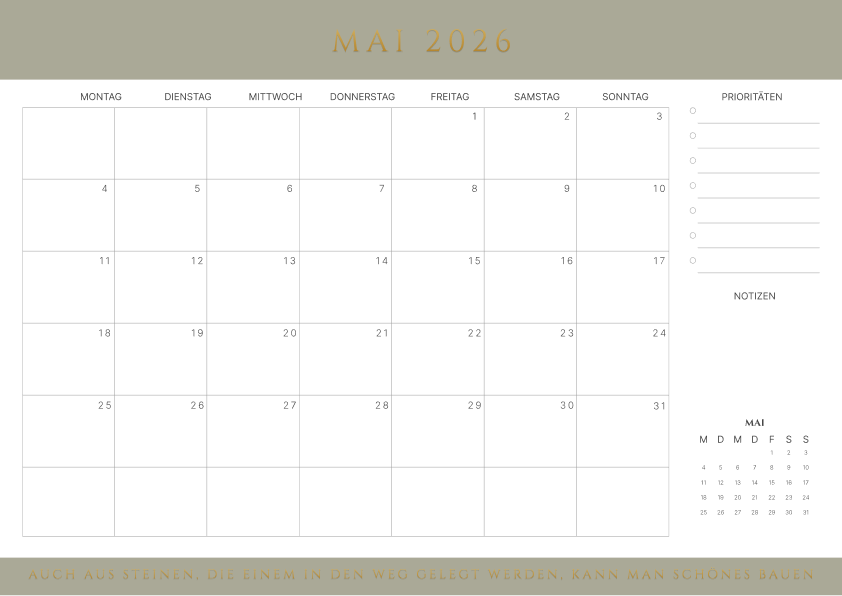 Kalender mai 2026 mit Zitaten
