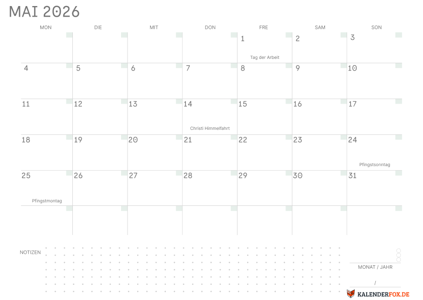 Leerer Kalender mai 2026