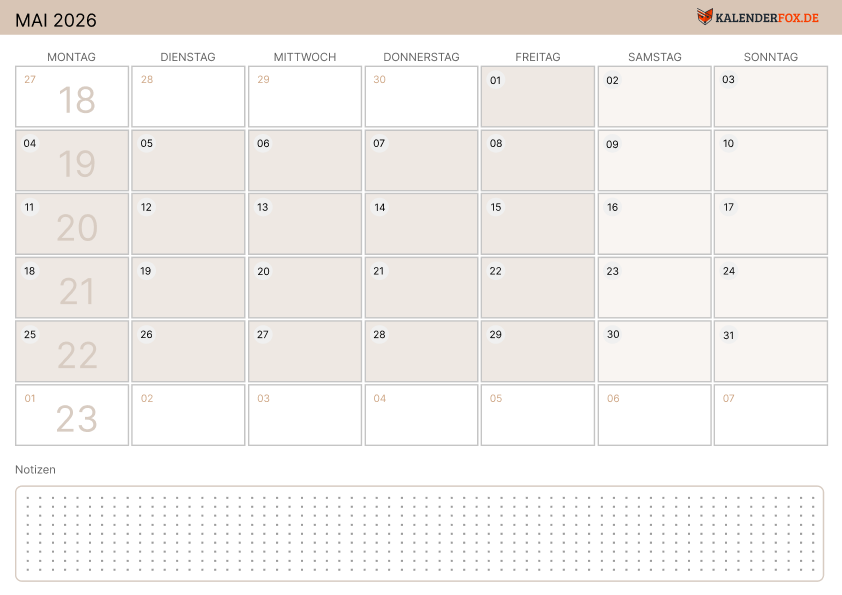 Moderne Kalender mai 2026