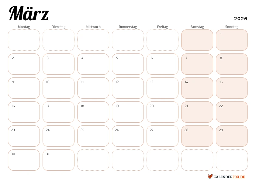 Eleganter Kalender märz 2026