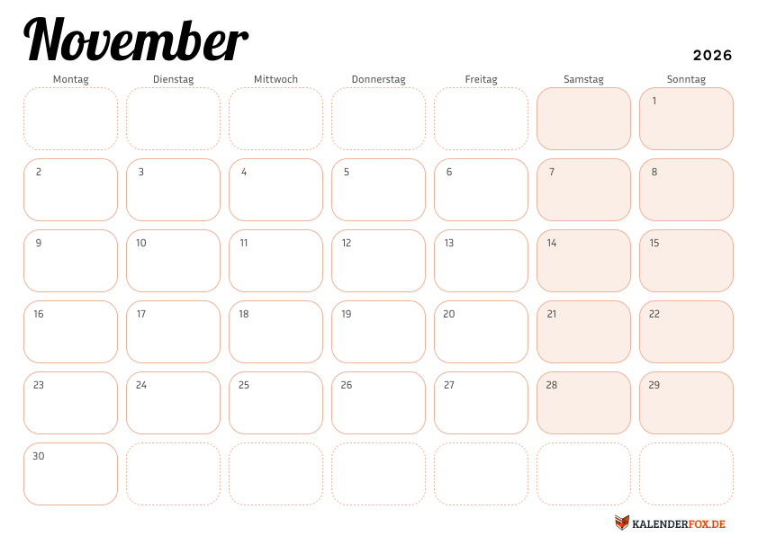 Eleganter kalender november 2026