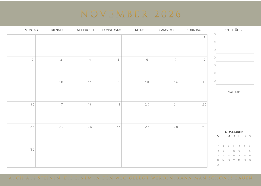 Kalender november 2026 mit Zitaten