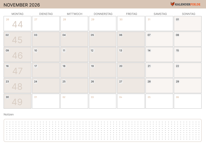 Moderne Kalender november 2026