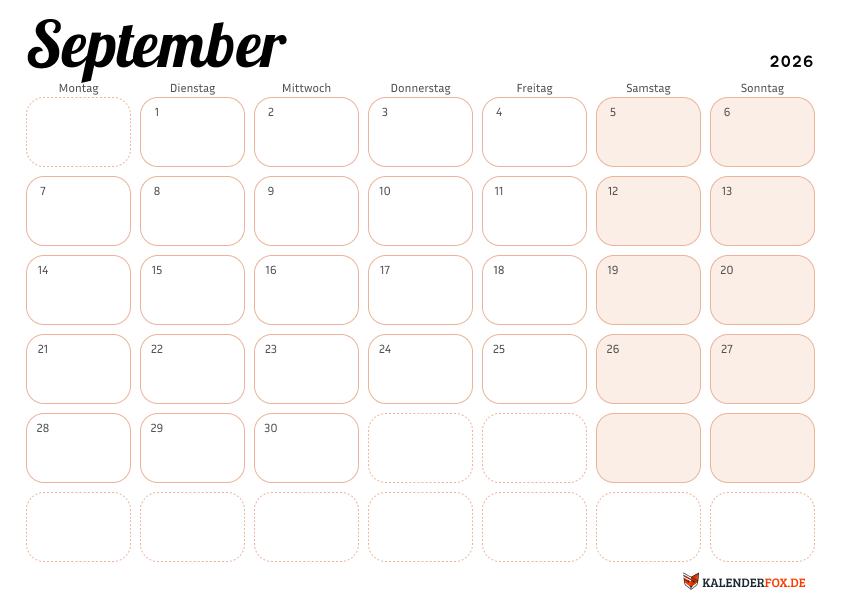 Eleganter kalender september 2026
