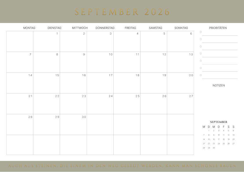 Kalender september 2026 mit Zitaten