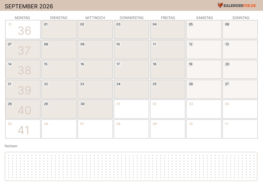 Moderne Kalender september 2026